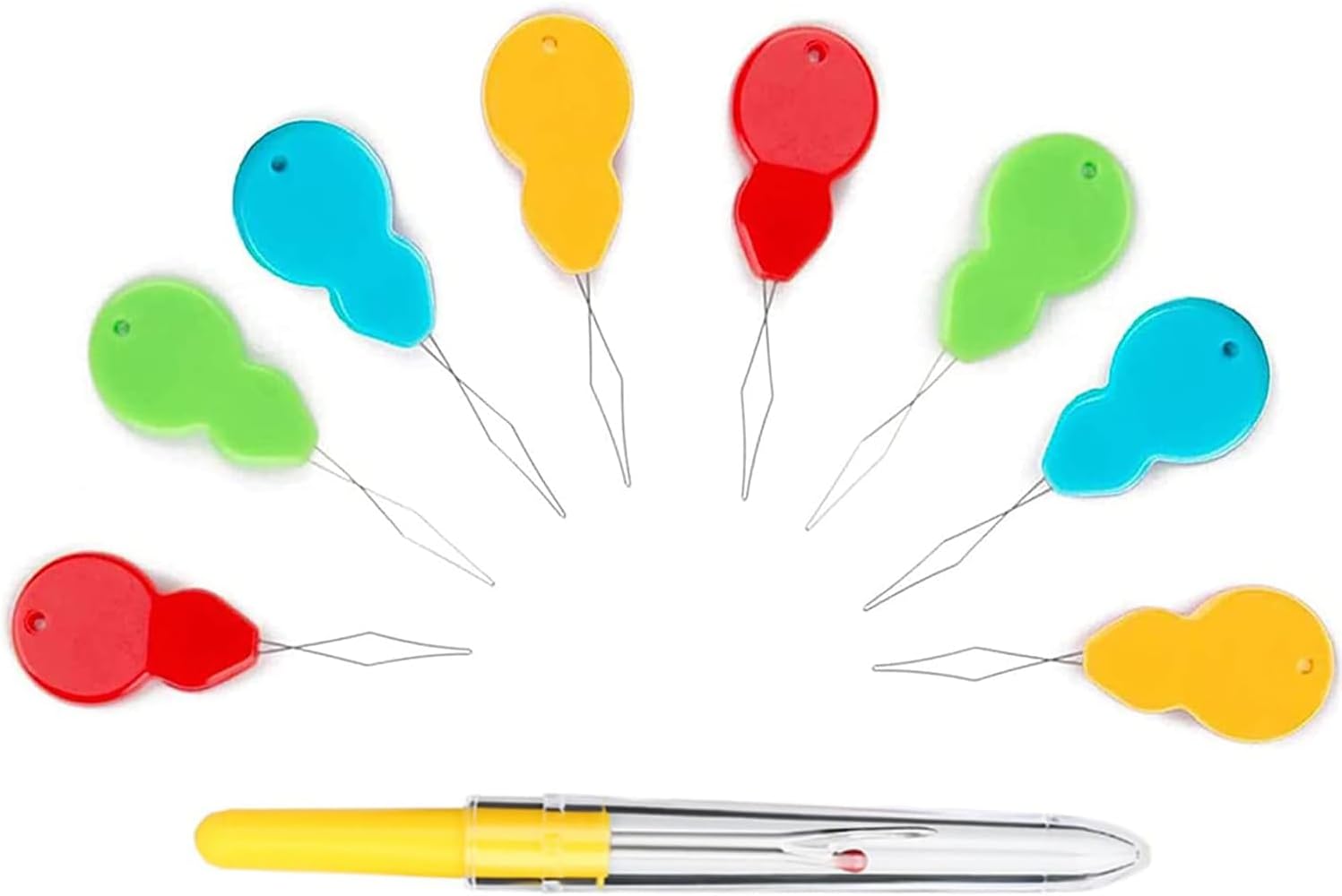 Jasol 6 Pieces Gourd Shaped Plastic Needle Threaders, Plastic Wire Loop DIY Needle Threader Hand Machine Sewing Tool with Seam Ripper for Sewing Crafting, 4 Colors Random, Assorted
