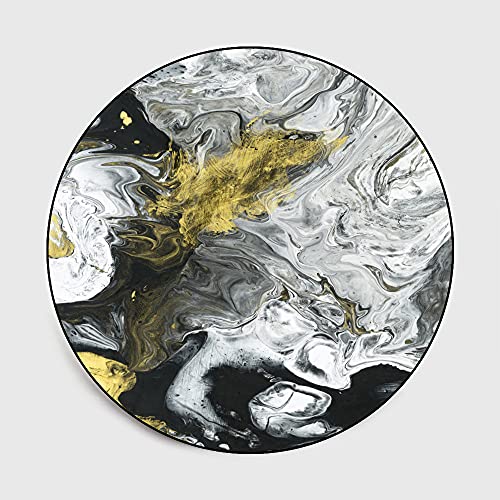 Grand tapis rond de salon abstrait gris et jaune Ø 170 cm