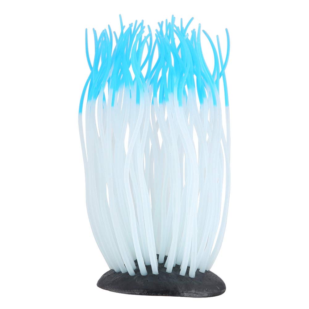 Pssopp Blue Simulation Silicone Luminous Artificial Sea Anemone Coral For Aquarium Fish Tank - Eco-Friendly Decoration With Suction Cup (Blue)