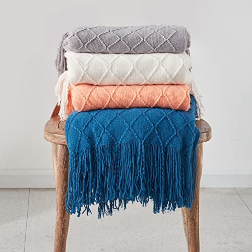 Touchat Knitted Throw Blankets For Couch, Sofa And Bed, Lightweight Soft Knit Blanket With Tassel, Decorative Cozy Farmhouse Throw Blankets For Women And Man 50"X60", Cream Off White #TOP7