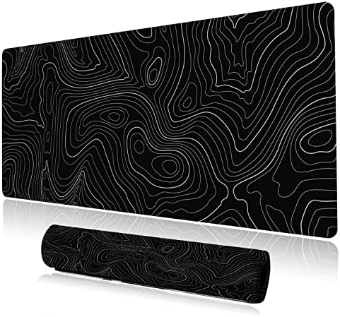 Desk Mat, Topographic Map Lines Pattern Large Desk Pad Extended Gaming Mouse Pad, 35.4 x 15.7inch Mouse Pad with Non-Slip Rubber Base Stitched Edges, Home Office Decor for Women Girls Men Boys
