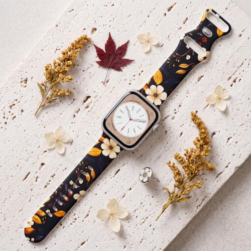 Image of Floral Band Compatible with Apple Watch Bands for Women 40mm 42mm 41mm 38mm 44mm 45mm 46mm 49mm, Cute Pattern Flower Soft Silicone Sport Strap for iWatch Series Ultra 11 10 SE 9 8 7 6 5 4 3 2
