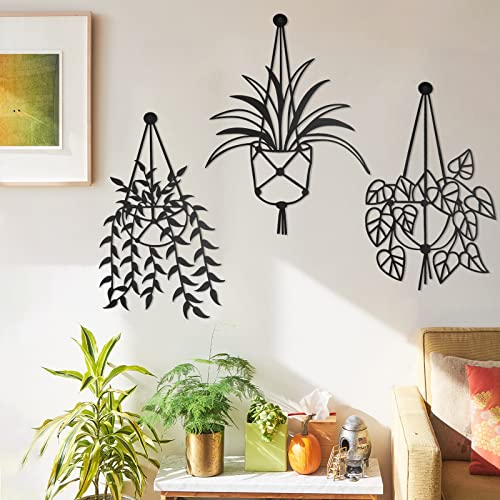 3Pcs Metal Vase Flowers Sign Wall Arts Decor, Minimalism Flower In Vase Hanging Iron Wall Decoration, Elegant Plant Potted Wall Art Sculpture For Home Bedroom Bathroom Kitchen Outdoor Indoor #TOP3