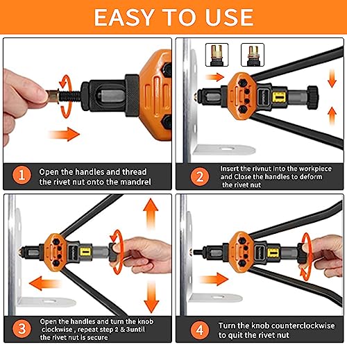 Forevtl Rivet Nut Tool - 16'' Rivnut Tool With 13Pcs Metric And Sae Mandrels, Rivnut Tool Kit With 150Pcs Assorted Rivet Nuts,Threaded Insert Hand Riveter With Rugged Carrying Case #TOP4