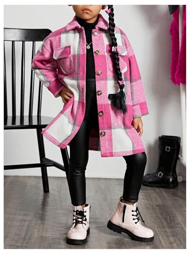 Floerns Girl's Plaid Print Long Sleeve Button Front Shirts Jacket Shacket Coat4
