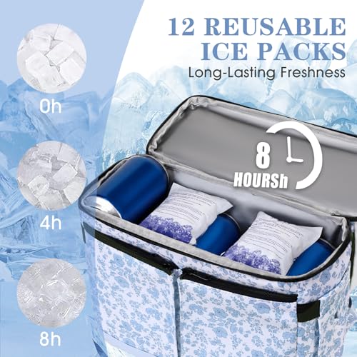Image of Scothen Backpack Cooler with Double Decker & 12 Ice Packs- Keeps 36 Cans Cold for Up to 24 Hours- Waterproof & Leak Proof Insulated Cooler Backpack- Stylish Cooler Bookbag for Women Travel Work Beach