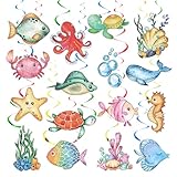 36 Stück Bunte Fische Hängende Deko,Tropische Fisch Hängende Wirbel Decke Dekor,Unter Dem Meer Party,Meerjungfrau Geburtstag Deko,Unterwasser Deko Kindergeburtstag
