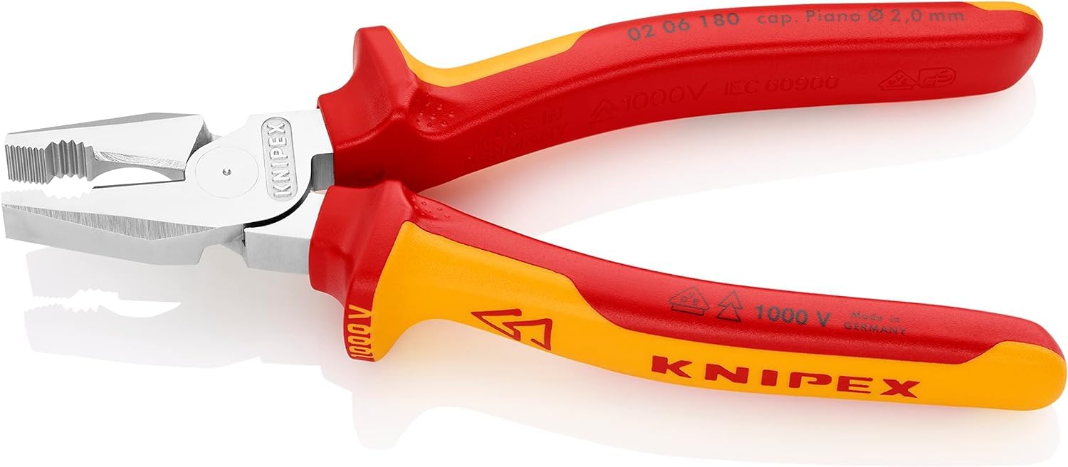 KNIPEX Szczypce uniwersalne o zwiększonym przełożeniu chromowany z wielokomponentowymi osłonkami, izolowane wg VDE 180 mm, 02 06 180