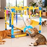 Cat Jungle Gym With Hanging Interactive Toys,Hammock Cat Activity Center For Kittens With Cat Self Groomer,Removable PVC Frame With Colored Spring Rope, Cat Enrichment Toys For Bored Indoor Adult Cats