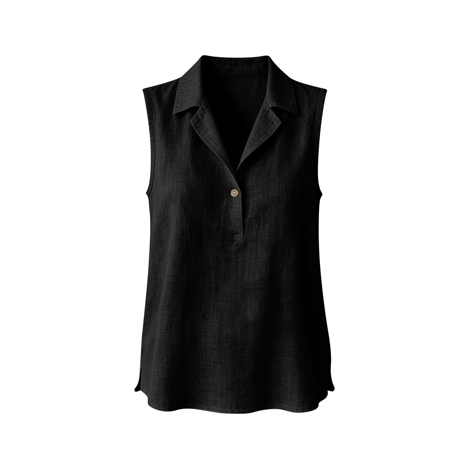 Chemisier Femme sans Manches Coton et Lin - Été Chic Décontracté Col en Revers Bouton - Coupe Fluide Lâche Respirant Léger Couleur Unie - Blouse Tunique Top pour Plage Vacances Quotidien