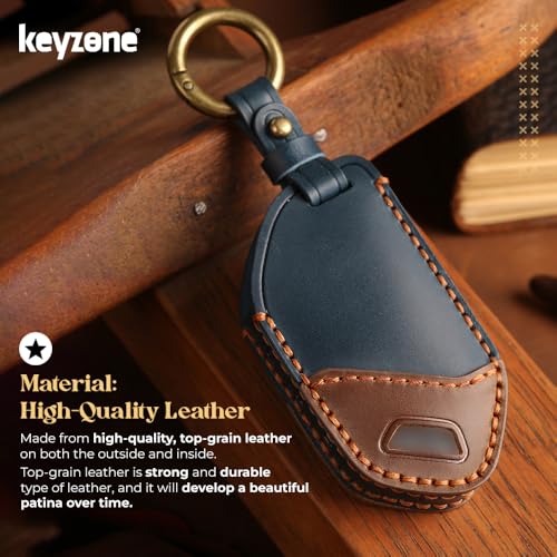 Image of keyzone dual leather key cover compatible for Kia Syros, EV6, EV9 smart key