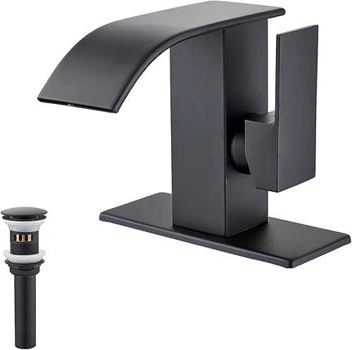 Grifo de lavabo de baño para 1 agujero, grifo de baño negro con drenaje y mangueras, grifos de baño para tocador, grifo comercial y residencial disponible en Yaxa Peru