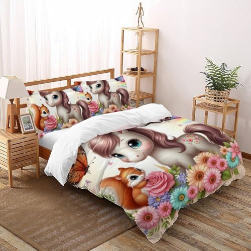 Parure de lit cheval nain housse de couette microfbre 3pcs 200x200cm