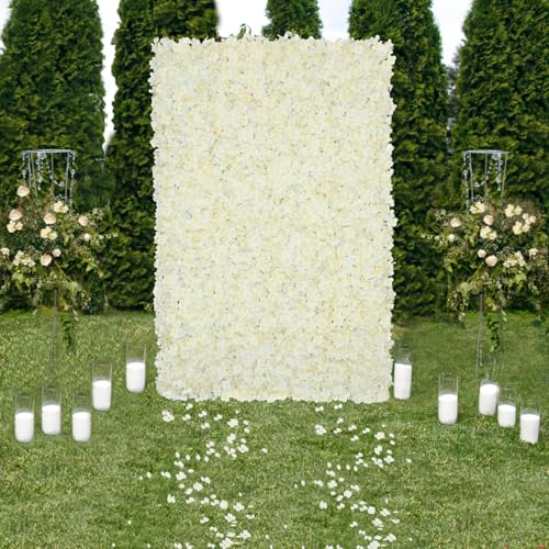 Image of Artificial Flower Wall Panels Ivory 7x4.6ft Silk Hydrangea Floral Backdrop for Wedding Baby Bridal Shower Event Photo DIY Background Decorations
