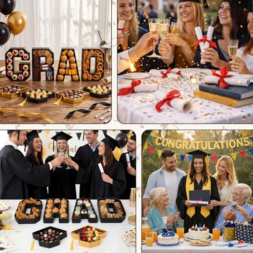 Dunzoom 8 Pcs Grad Fillable Charcuterie Boards 4 Pcs Letter Serving Tray 2026 Graduation Cap Serving Trays Decorative Snack Dish Plates for Graduation Party Decorations Supplies by Dunzoom - Image 7