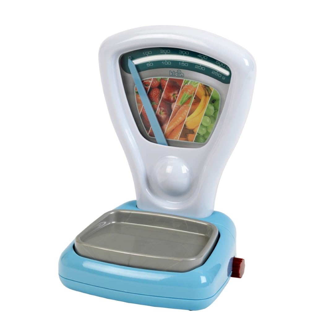Theo Klein 9322 Fruit and Vegetable Scale I Classic Play Scale I Display visible from two sides I Weighing tray sinks in during weighing I Dimensions: 16 cm x 14 cm x 24 cm