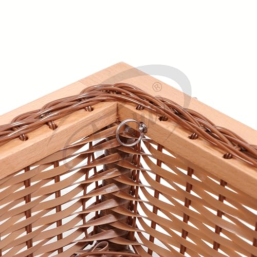 Image of Wicker Baskets For Modular Kitchen | Wood-Pvc Pull Out Basket With Handle|Large Square Shape Storage Baskets for Onion, Potato & Fruits (22.25W(564mm)X20Lx6H Inches (Dark Brown(Double Partition)