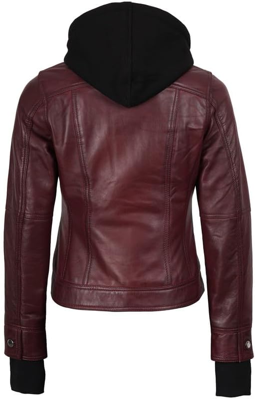 Decrum Hooded Leather Jacket for Women Winter Fashion Bomber Leather Jacket - Image 6