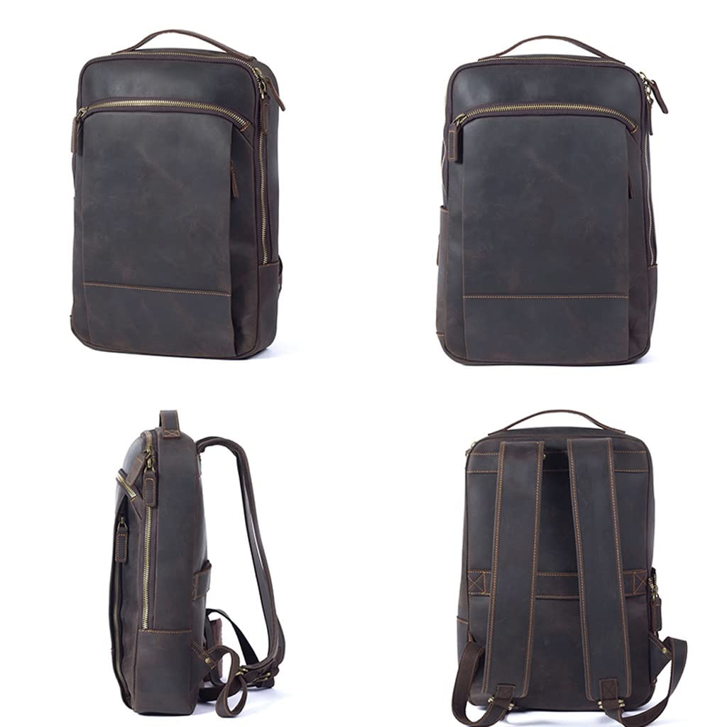 ダークブラウン レザー バックパック Amazon.co.jp: 旅行レトロの男性本革のバックパックブラウン15