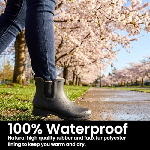 Image of Chooka Women's Delridge Waterproof Faux Fur Chelsea Rain Boot Slip On | Ladies pull-on street style shoes with plush lining, built for puddles, styled for the city