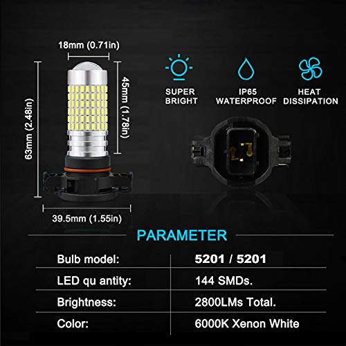 JDM ASTAR Bright White 144-EX Chipsets 5202 5201 LED Fog Light Bulbs with Projector - Image 5