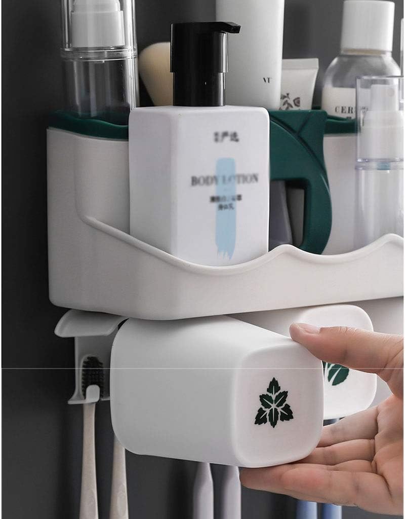 Wall Mounted Toothbrush Holder Toiletry Items Storage Holder Toothpaste Holder with Dispenser Toothbrush Storage Set with 4 Rinse Mouth Cups