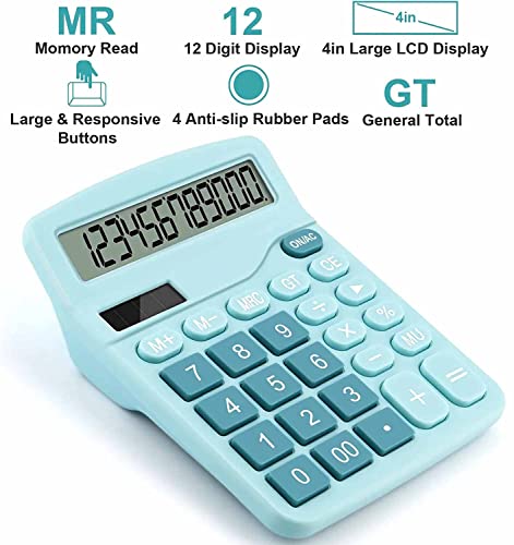 Office Desk Calculator, Cute Calculator for Kids, Basic Calculators Desktop, Dual Power Simple Financial Calculator with Big Button Large Display for Office Home and School (Blue)
