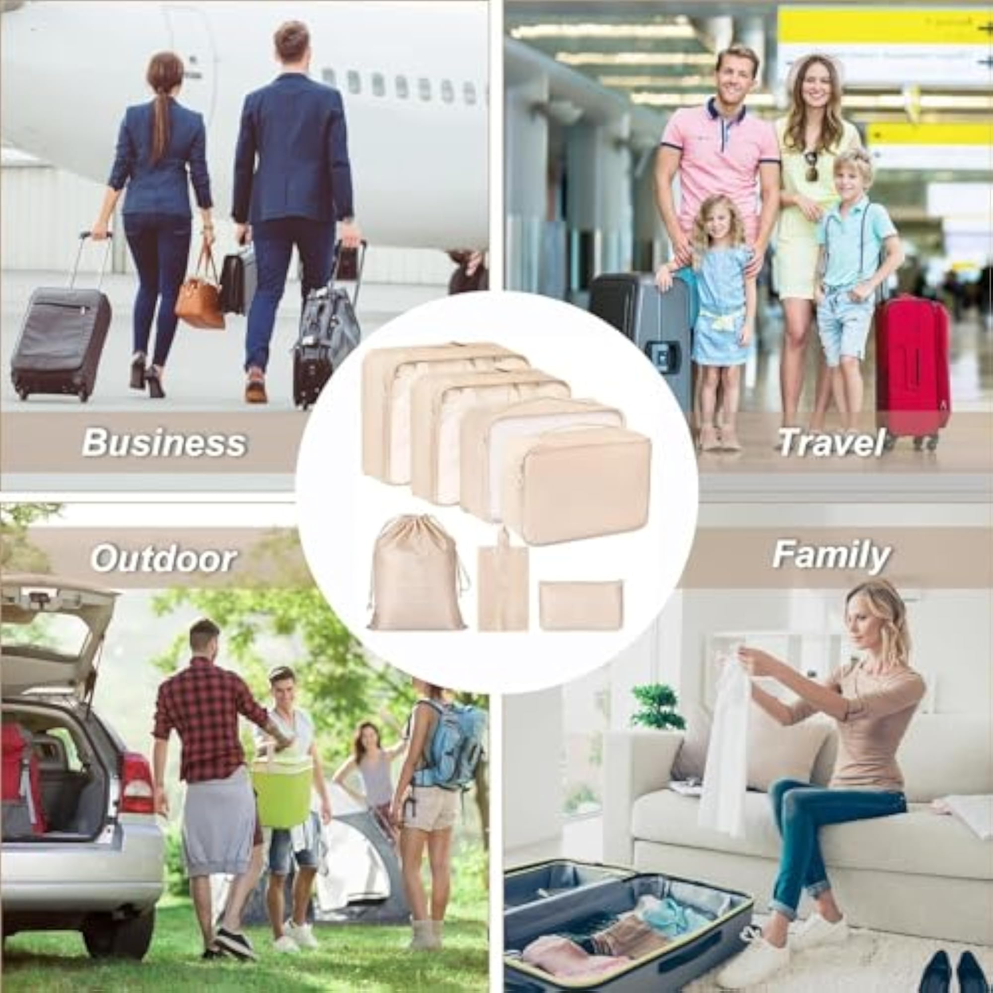 Packing Cubes for Travel 7 Piece Set with Mesh Window