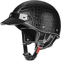 RUANLOV Casco Jet Vintage,Mezzo Casco Moto Pelle d'Epoca,Omologato ECE/DOT Caschi Scooter Caschi Street Cruiser da Uomo E da Donna (A S=55~56CM
