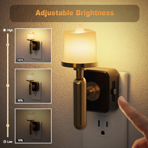 Image of JandCase Candle Night Light, Night Lights Plug into Wall, 3000K Soft White, 0-100LM Adjustable Brightness, Dusk to Dawn Sensor NIghtlight for Dinning Room, Living Room, Bathroom, Hallway