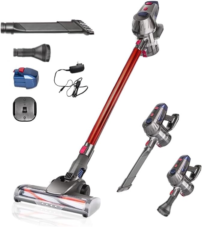 TEDATATA Aspiradora inalámbrica vertical, aspiradora inalámbrica de modo ajustable, batería de litio inalámbrica de 150 W, taza de polvo de 1.2 L,