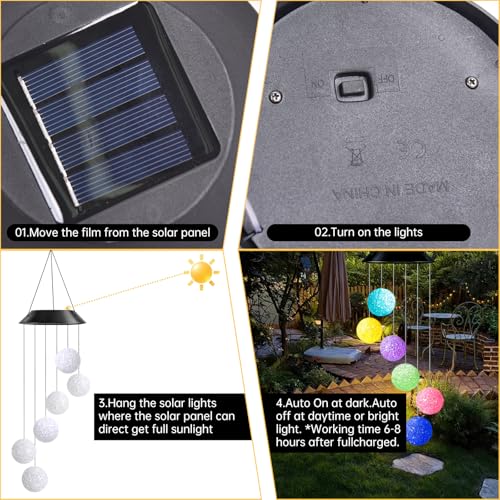 Litark Solar Windspiel Garten, 6 LED Farbwechsel Kristallkugel Solar Windspiel für Draußen,Muttertagsgeschenke,Wasserfest Windspiele für Baum, Balkon, Hof, Hochzeit Dekorationen (Bunt)