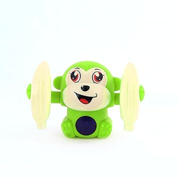 Urban Tots Musical Monkey Toy for Kids | Battery Operated Toy with Lights, Music & 360° Rotation | Voice Control Crawling Money for Babies 12+ Months (Tumbling Monkey Green)