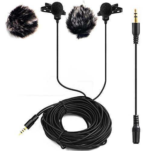 Dual Headed Lavalier Microphone with 2 Deadcats,Nicama LVM2 Clip on Lav Mic