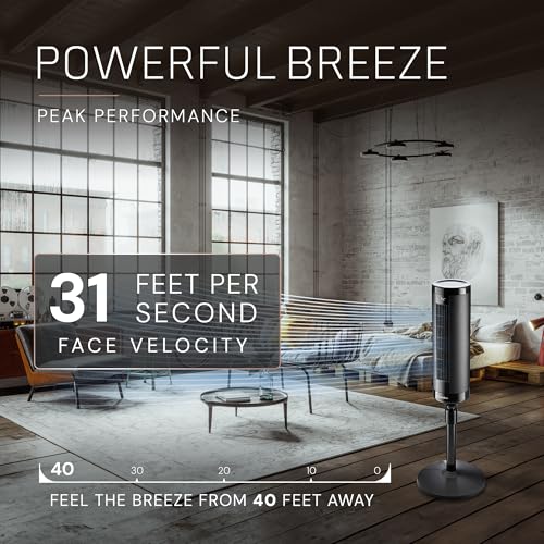 Image of Lasko Elevation Tower Fan for Bedroom, Office, and Living Room - 42 inch-54 inch Adjustable Height Cooling with 31 ft /s Airflow and 90 Oscillation- Quiet 28 dB Operation - Remote Control - Black