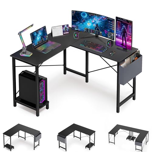 Image of OLIXIS 50-Inch L Shaped Desk, Grey Office Computer Gaming Desk Corner PC Table with Side Bag and Reversible Shelf for Home Work Study Writing, Sturdy Durable Design with Easy Setup