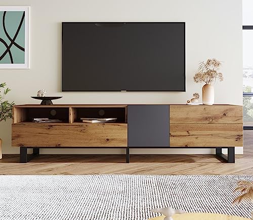 Mueble TV Moderno Con Luces LED - 100x35x40 Cm, Color Marrón Roble, Madera Contrachapada, Con Amplio Almacenaje