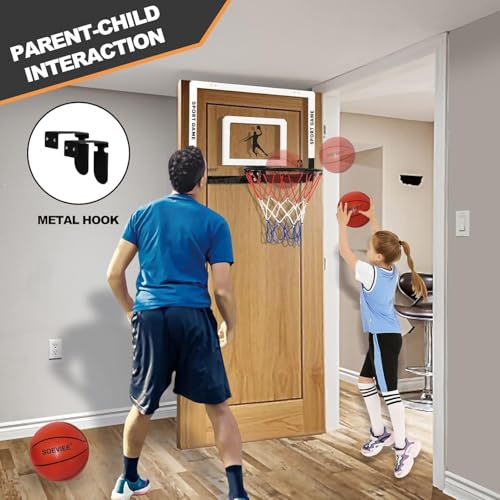 SOEVIEE Large Basketball Hoop Indoor for Kids & Adults - 23x16 Inch Board Over the Door/Wall Mount Basketball Hoop | Includes 3 Balls & 2 Nets | Ideal Birthday for All Ages by SOEVIEE - Image 4