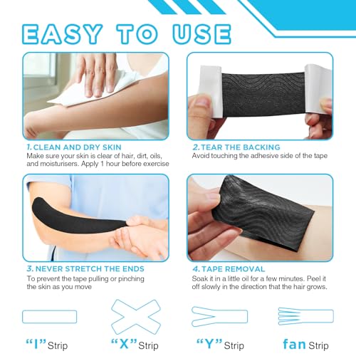 Image of OK TAPE 100Pcs Precut Kinesiology Tape Strips, Elastic Athletic Tape | for Joints Support & Muscle Pain Relief, Waterproof, Kinetic Tape for Shoulder, Knee, Ankle (Black, 2 inch x 10 inch)