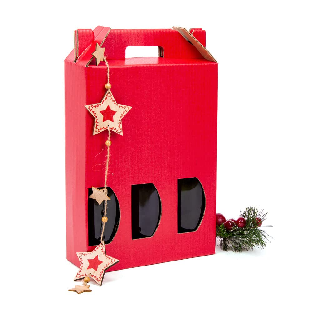 10er Pack Kartonbox Für 3 Weinflaschen – Mit Sichtfenstern, Tragegriff, Selbstmontierend, Aus Recycelter Wellpappe – Ideal Als Geschenkverpackung