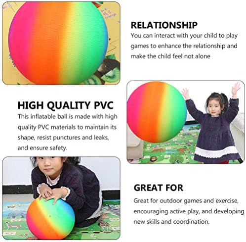 BESPORTBLE 3pcs Bounce Playground Balls Outdoor Rainbow Inflatable Ball Kids Sports Games Kickball Handball Dodgeball forIndoor Outdoor Home School 22CM