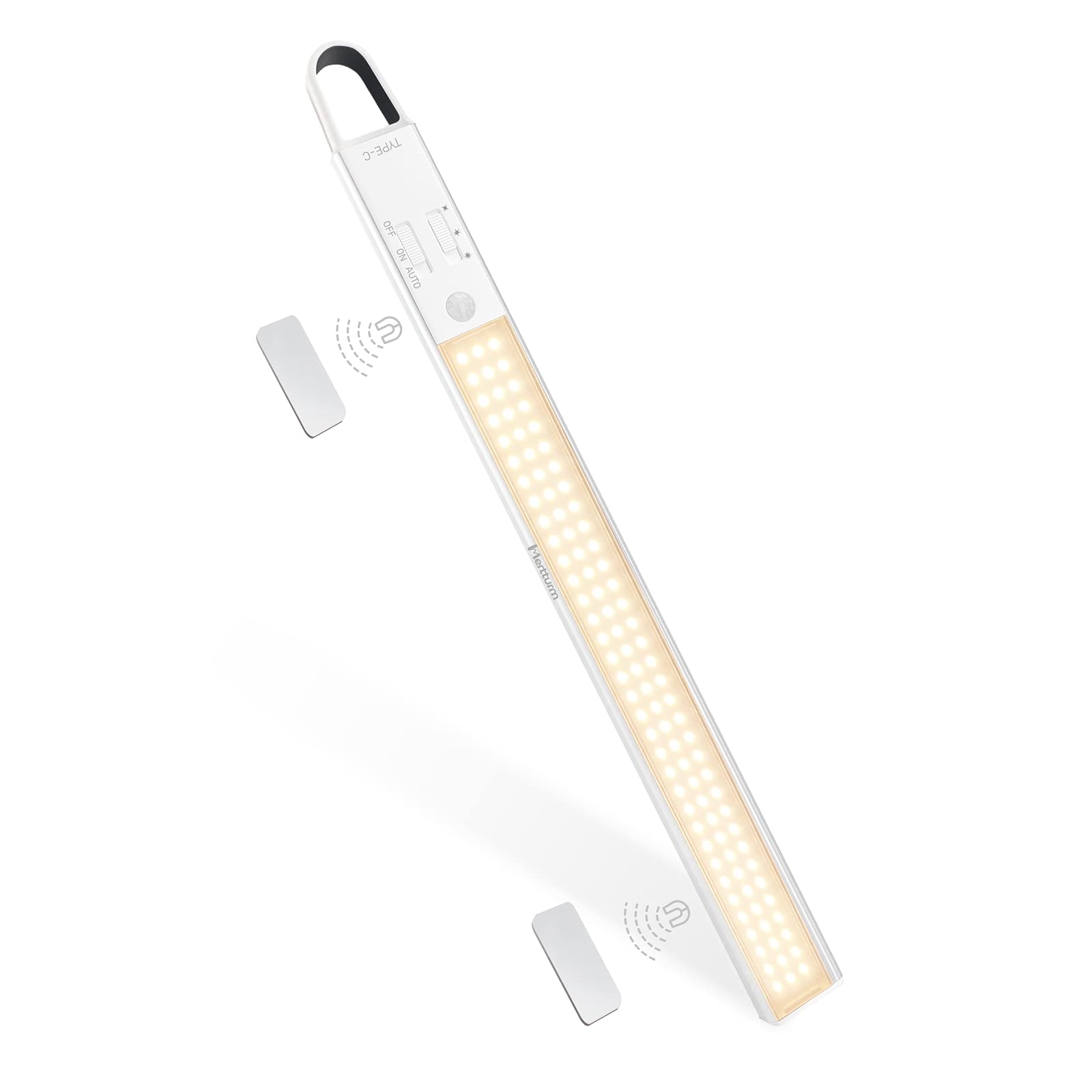 MERTTURM Motion Sensor Lights Indoor, 3000mAh Rechargeable Under Cabinet Light, 380Lumen Ultra Bright Wireless Closet Light for Kitchen, Counter, Wardrobe, Cupboard, Outdoor Hanging[Warm White]