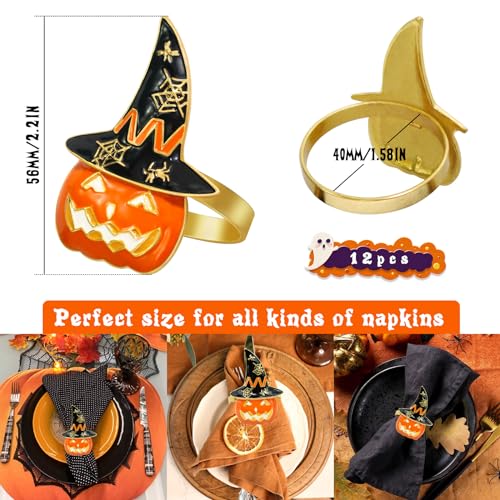 Image of Legigo Set of 12 Halloween Napkin Rings for Dinning Table Settings- Horror Scary Orange Pumpkin Black Witch Hat Napkin Holder Ring for Holiday Party Kitchen Dinner Table Decarations