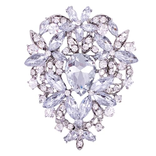 Image of SELOVO Leaf Bouquet Scarf Big Brooch Pin Broach Crystal Jewelry