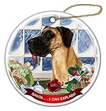 Décorations de Noël en céramique à suspendre pour sapin de Noël Souvenir Fauve Dogue allemand chien non recadré – « Santa.. I Can Expliquer ! »