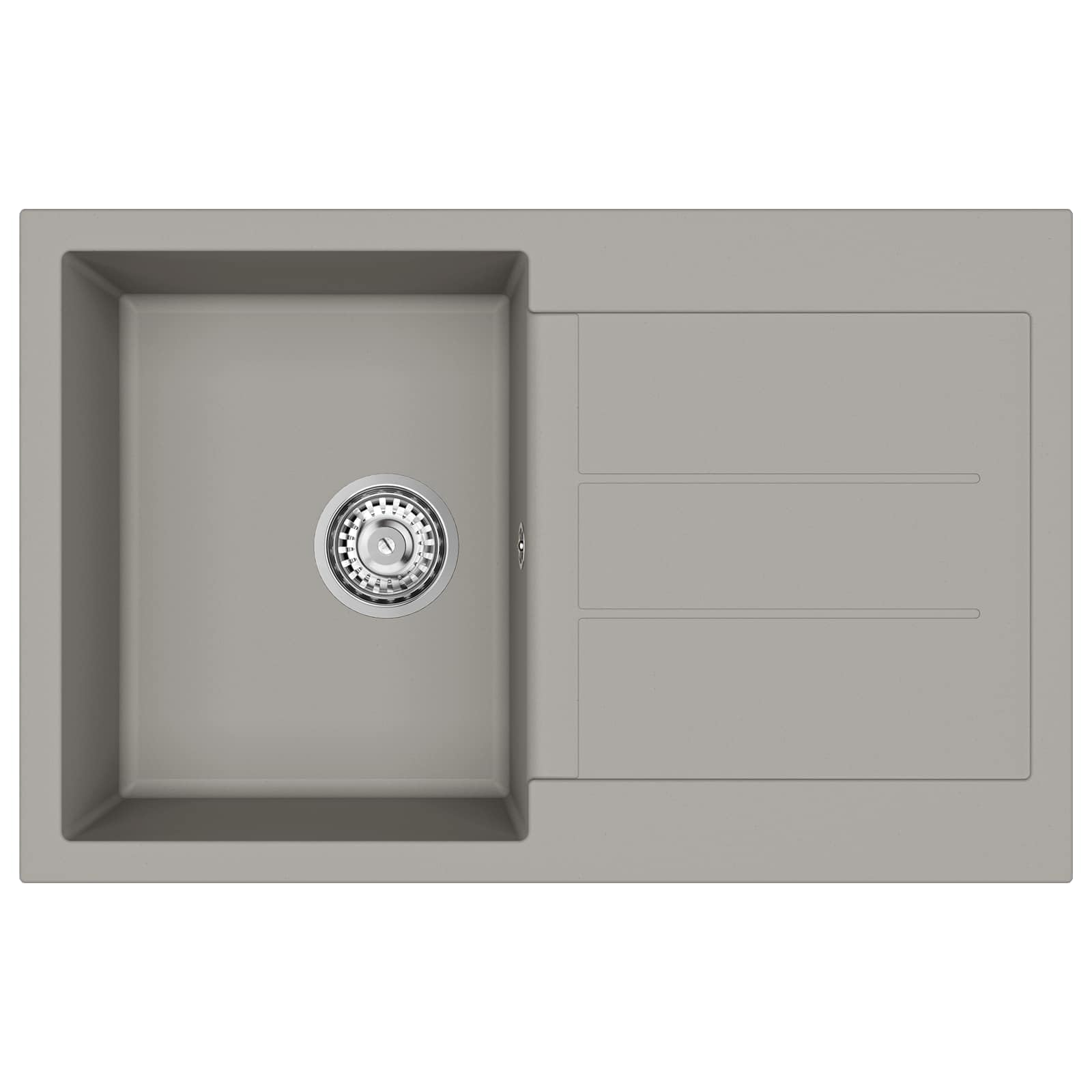 Lavabo gris 780 x 500 mm 80% cuarzo 20% resina empotrada fregadero con escurridor cesta colador desagüe para cocina, camping, autocaravana jardín
