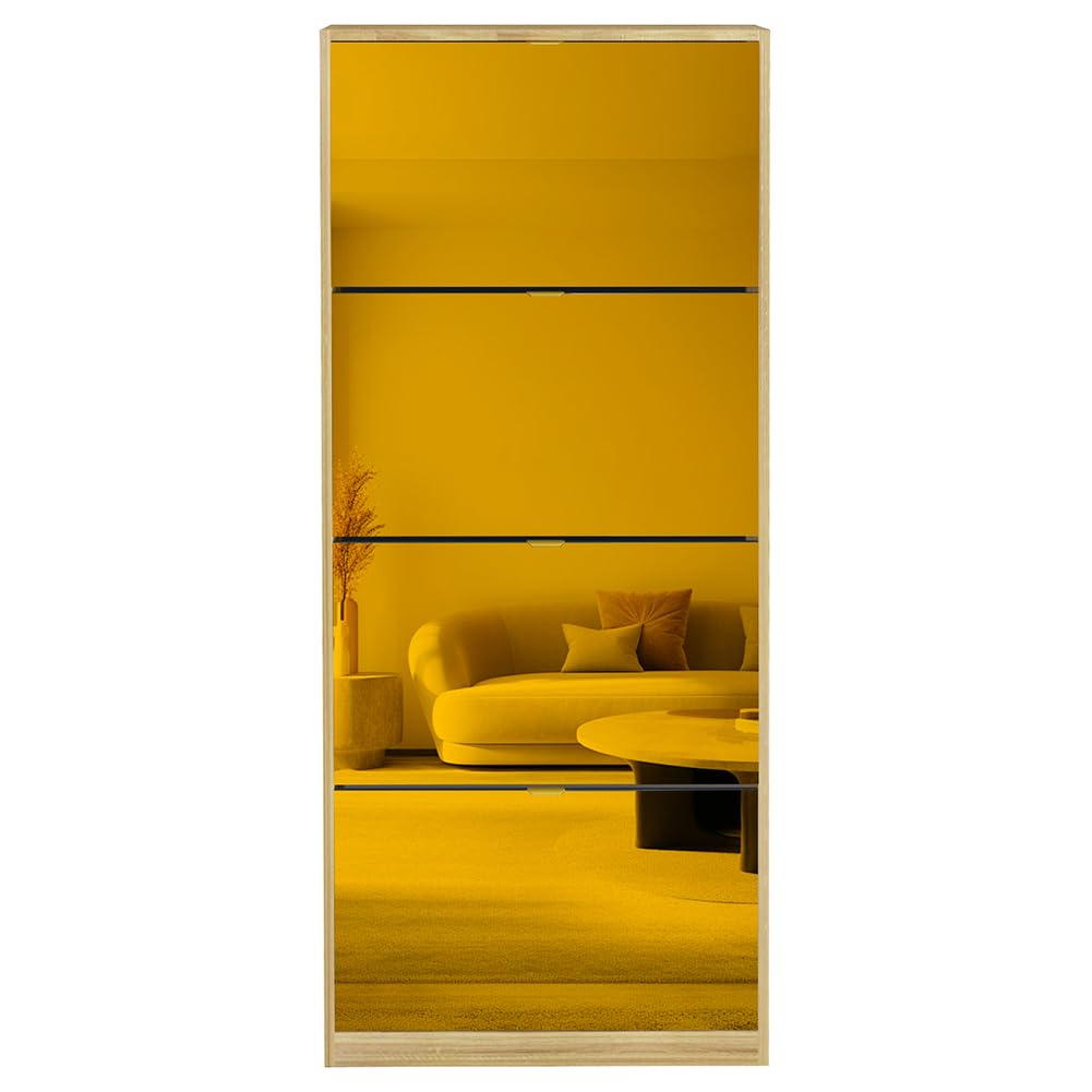BAKAJI Scarpiera con Ante a Specchio Ribaltabili, Porta Scarpe con Ripiani a Ribalta e Maniglie, Struttura Salvaspazio Design Moderno, Ideale per Soggiorno, Ingresso, Salotto, Ufficio (4 Ante Bronzo)