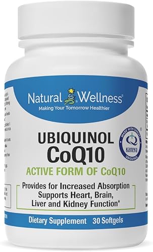 Natural Wellness Ubiquinol CoQ10 de Kaneka - Salud cardíaca y celular - Absorción mejorada - Sin OMG, sin gluten, sin soja, sin lácteos - 30