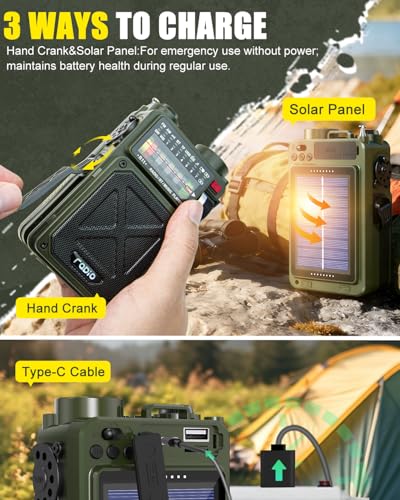 Image of Emergency Radio Hand Crank Solar - NOAA /AM /FM Shortwave Radio for Camping | Bluetooth Speaker,TF Playback,Solar Powered,Hand Crank,Flashlight,SOS Alarm,Weather Alert,Phone Charger for Power Outage