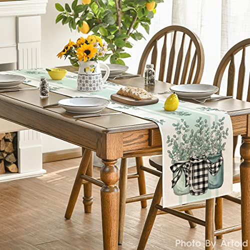 Artoid-Mode-Buffalo-Plaid-Eucalyptus-Vases-Summer-Table-Runner-Spring-Kitchen-Dining-Table-Decoration-for-Home-Party-Decor-13×72-Inch Artoid Mode Buffalo Plaid Eucalyptus Vases Summer Table Runner Spring Kitchen Dining Table Decoration for Home Party Decor 13×72 Inch